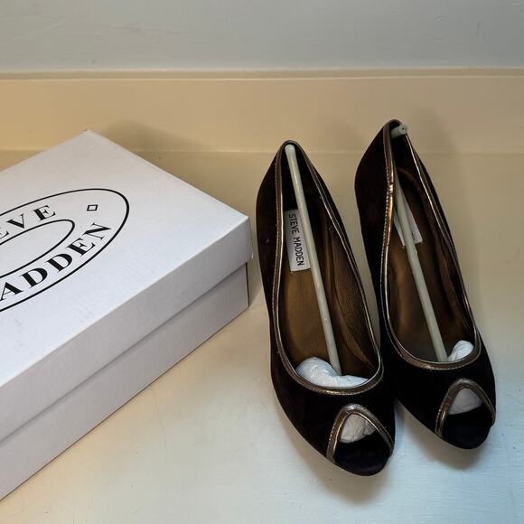 Steve Madden Anabelle Brown Suede Peep Toe Heels - Picture 10 of 10